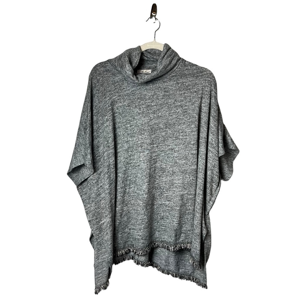 Anthropology Grey Poncho On The Road Women's OSFM Knit Cowl Neck With Fringe